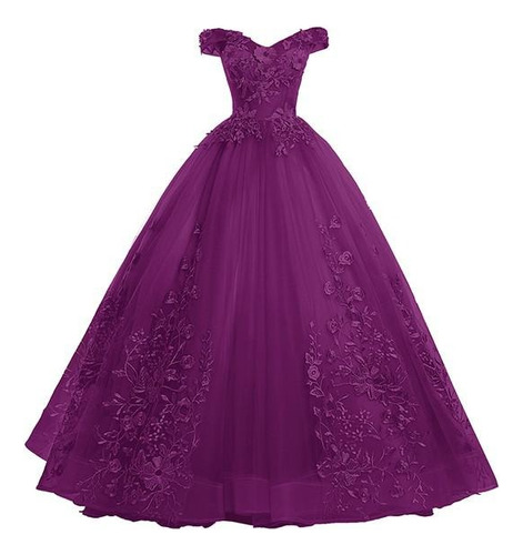 Vestido Morado Encaje Quinceañera 15 Años Princesa Gala Q07