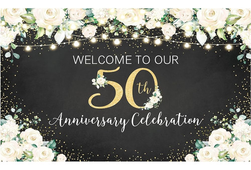 Allenjoy Black And Gold Floral Happy 50th Anniversary Backsi