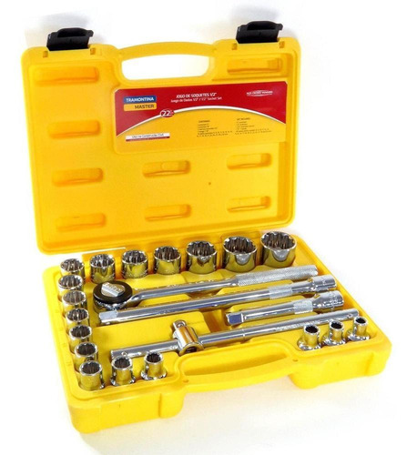 Jogo De Soquete Estriado 22 Pçs De 1/2'' C/estojo Tramontina