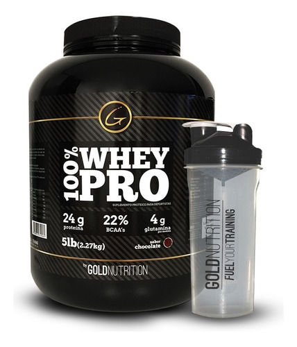 Proteina + Vaso - 100% Whey Pro 5 Lb + Shaker Gold Nutrition Sabor Vainilla