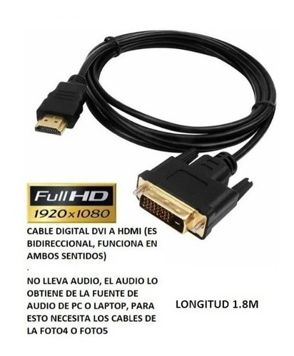 Cable Directo/comodidad Dvi 24+1 Macho /hdmi 3metros 