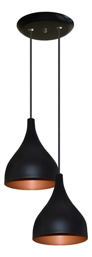 Lustre Duplo Colorido Modelo Funil - Para Mesa De Jantar Cor Preto Com Cobre Voltagem