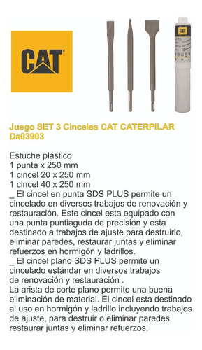 Imagen 2 de 4 de Juego Set Cat 3 Piezas 1 Punta 2 Cinceles Sds Plus Da03903