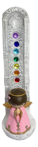 Incensario 7 Chakras Branco Vertical Anjinho Rosa 22 Cm Em