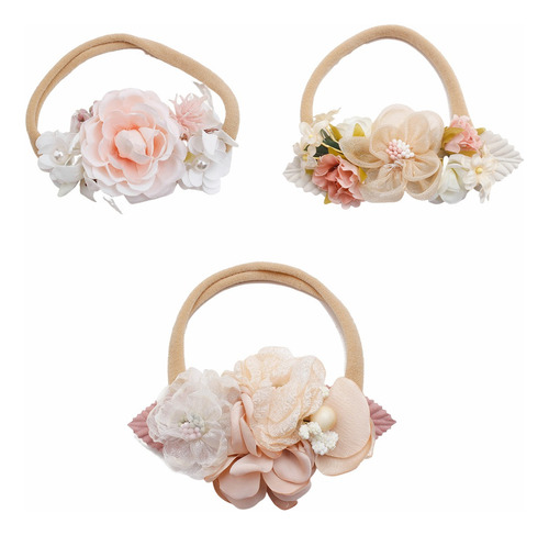 Diademas De Flores Para Bebés Y Niñas, Nailon Elástico,3 Pcs