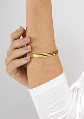 Pulseira De Ouro 18k Feminino Bracelete Grosso 3 Fios Comprimento 19 Cm Cor Amarelo Diâmetro 6