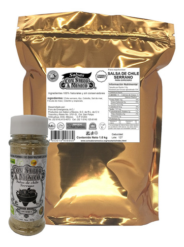 Salsa De Chile Serrano Deshidratada Polvo 60g 100% Natural