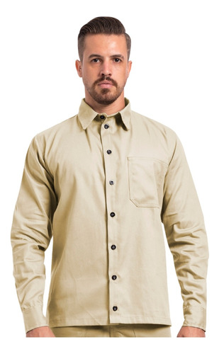 Camisa Brim Botão Manga Longa Uniforme Profissional Trabalho