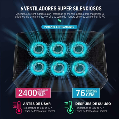 Imagen 2 de 10 de Laptops Bases Enfriador 6 Ventiladores Para 12-17 Usb Dual