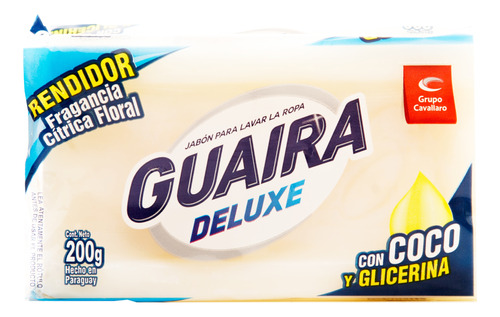 Jabon Lavar Ropa Guaira Deluxe Blanco 200 Grs Glicerina Coco