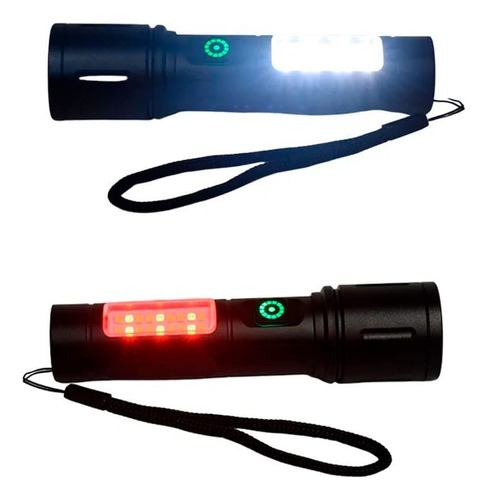 Linterna Led De Mano Recargable Usb Con Baliza Táctica Zoom