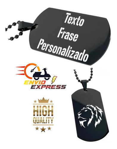 Placa Dog Tag Militar Negra Personalizada Acero Inoxidable