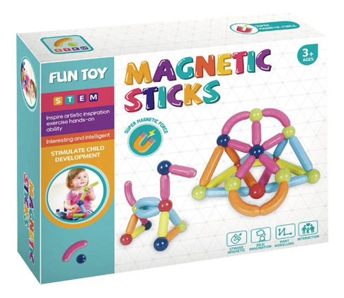 Juego Bloques Barras Palitos Magnéticos De Colores 48 Piezas Versión Del Personaje Bloques Magnéticos
