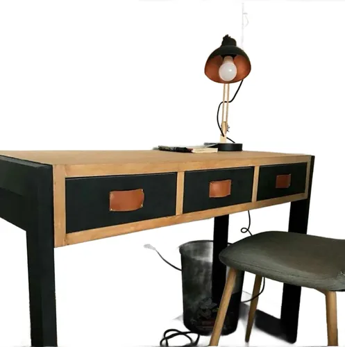 comprar Escritorio De Madera Con Patas Negras Y Tiradores De Suela