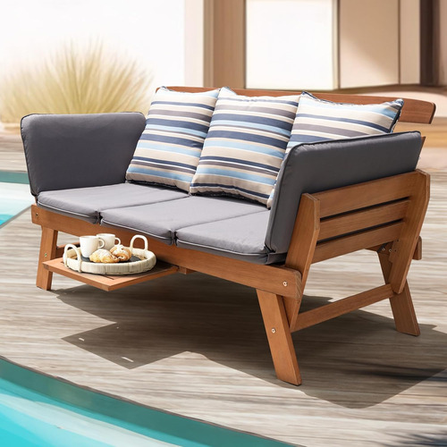 Sofá Convertible Para Exteriores Con Bandeja Y 3 Almohadas