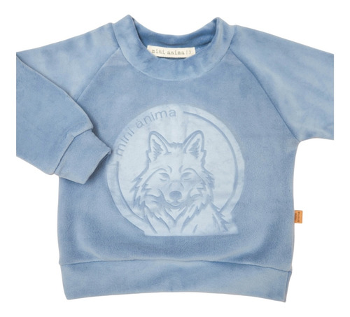 Buzo Plush Wolf Mini Anima Bebe Kids Invierno Abrigo Celeste