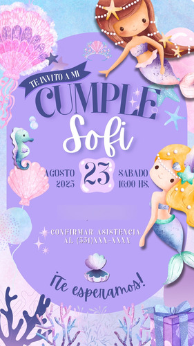 Tarjeta De Invitacion Digital Sirenitas Envio Por Whatsapp Sirenitas