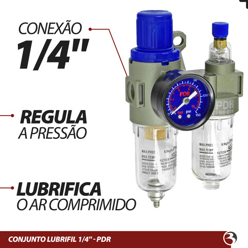 Filtro Ar Para Compressor Com Regulador Lubrificador 1/4 Pdr