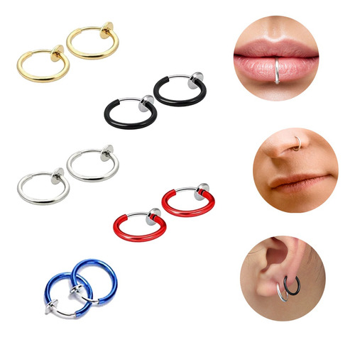 Piercing Falso Nariz Septum Labios Orejas Aro Anillo 5 Pares