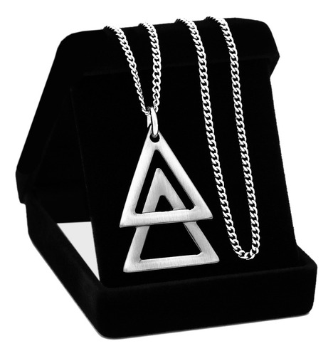 Corrente Cordão + Pingente Triangulo Aço Inox J-476 Ogrife Cor Prateado