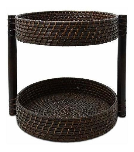 222 Fifth Capri Isle Rattan 2-tier Serve Dark Brown