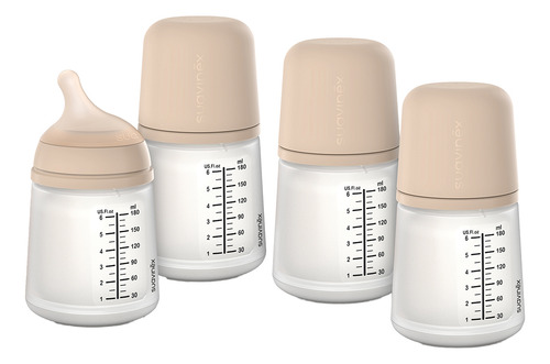 Set 4 Biberones Anticolico 180ml/6oz Lactancia Zero Suavinex Color Nude Zero Zero