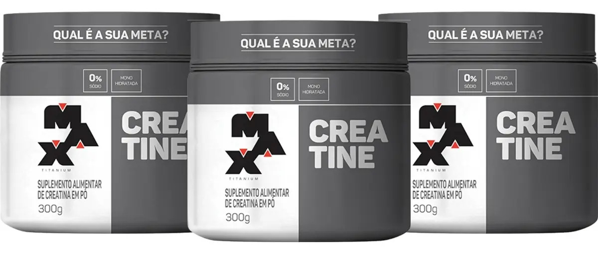 Combo 3x Creatina Pura 300g Pote - Kit Atacado Max Titanium Sabor Sem Sabor