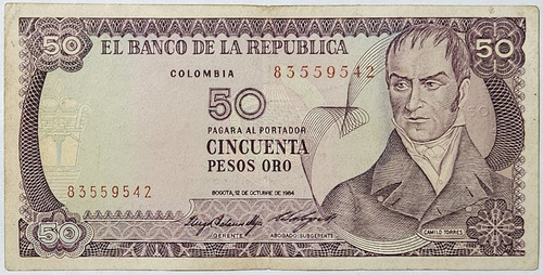 Billete 50 Pesos 12/oct/1984 Colombia Vf