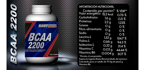Bcaa 120 Comprimidos. Aminoácidos. Body Advance