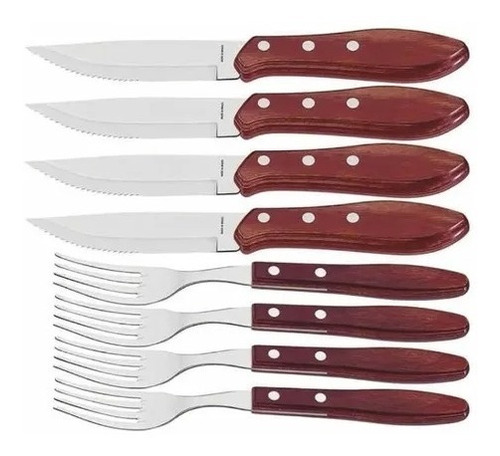 Set De 8 Cuchillos Y Tenedores Cortes De Carne Churrasco