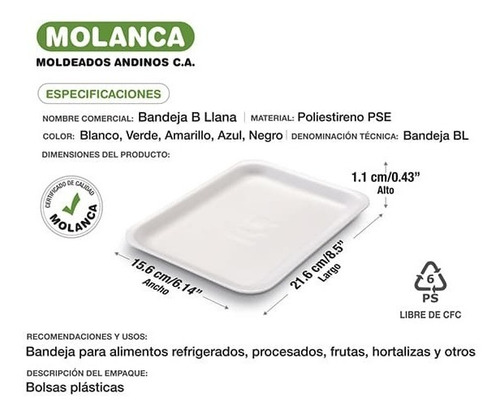 Imagen 2 de 2 de Bandeja B Llana Molanca - 50 Und