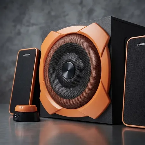 Caixa De Som 2.1 50w Rms Grade Gamer Preta E Laranja
