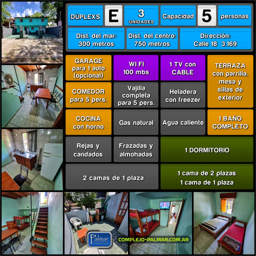 San Clemente Del Tuyu - Complejo Palmar - Hospedaje, Alquiler, Alojamiento. Casa, Cabaña, Duplex Y Departamento - 5 Personas