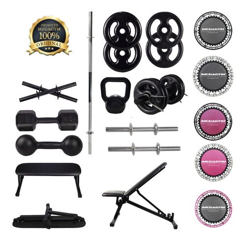 Imagem 6 de 8 de Kit Halteres Regulavel Rosca + 40kg Anilhas Emborrachadas