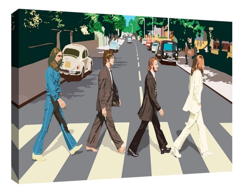 Cuadro Decorativo Canvas Moderno The Beatles Crosswalk Color Natural Armazón Natural