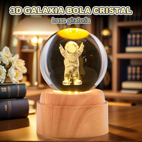 Lampara De Noche Led 3d Galaxia Bola Cristal Base Giratoria Astronauta