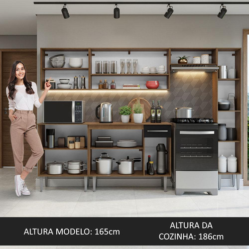 Cocina Integral Completa Modular Madesa Emilly 261cm Mn 09 Color Marrón/Negro