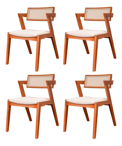 Conjunto Com 4 Cadeiras Madeira Maciça Com Rattan Wt