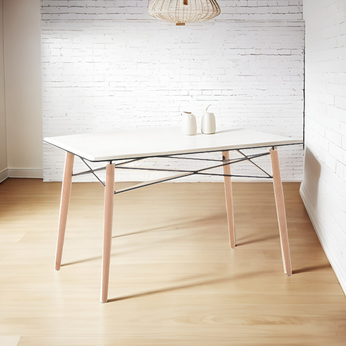 Mesa Rectangular Vidrio Templado Patas De Madera 1.20 X 0.80 Transparente Madera Clara