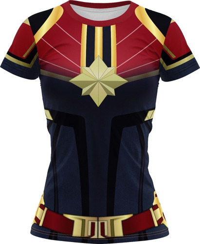 Imagem 1 de 3 de Camiseta Infantil - Traje Capitã Marvel - Tecido Dryfit