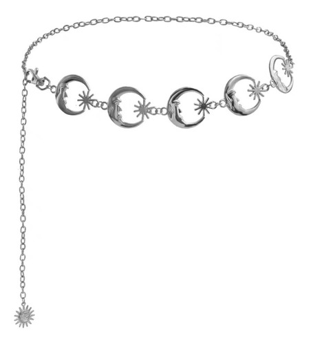 Cortes Cinturón De Cadena Metálica Punk Para Mujer, Estilo Gótico Con Colgantes De Luna Y Estrellas, Ajustable, Accesorio De Moda Para Falda O Pantalón, Color Plata