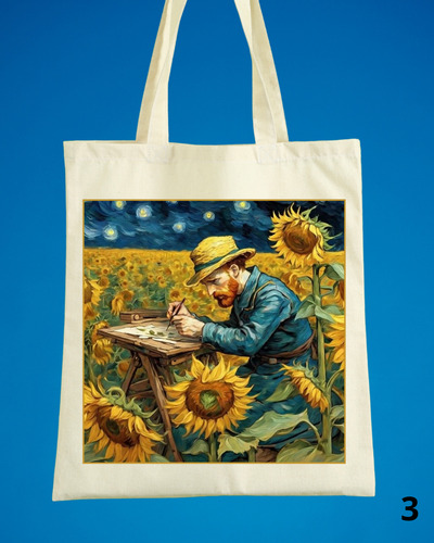 Bolso De Tela Lienzo Estampado Van Gogh, Variedades 40x35cm Beige Van Gogh - Variedad