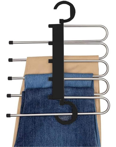 Gancho Pantalones Organizador Multiple Ahorra Espacio 5 En 1 Color Negro