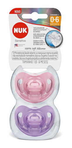 Kit 2 Chupetas Sensitive Soft 100% Silicone Rosa/roxo - Nuk