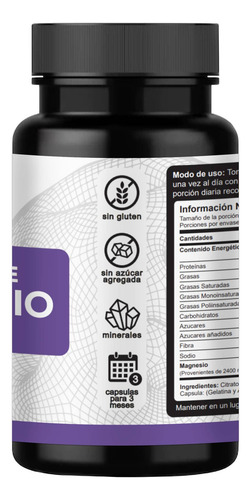 Citrato De Magnesio 2400mg Vnat 270 Caps Magnesium Citrate A Sabor Neutro