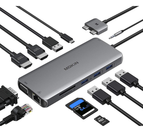 Hub 12 En 1 - 2x Usb C Apple Usb 3.0 - Hdmi 4k - Vga - Lan