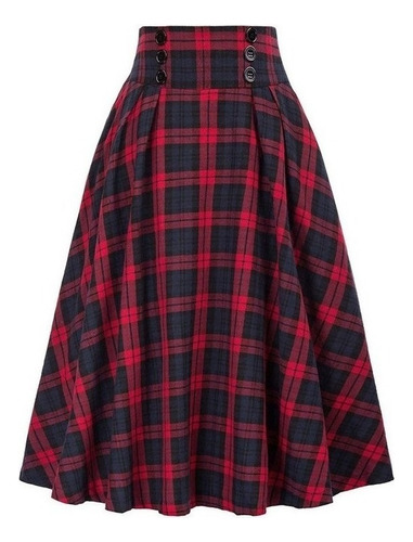 Gift Plaid Print High Waist Pleated Skirt For