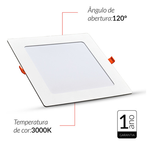 Painel Led Pop Quadrado Embutir 18w 3000k 21x21 Br Avant Estrutura Branco quente 127/220V