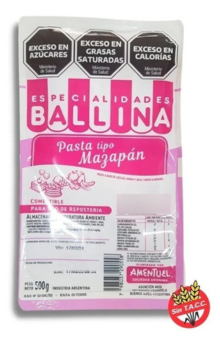 Pasta Tipo Mazapan Sabor Almedra X 500 Grs - Ballina