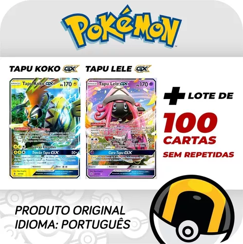 Carta Pokémon Tapu Koko Gx Tapu Lele Gx Com Lote 100 Cartas